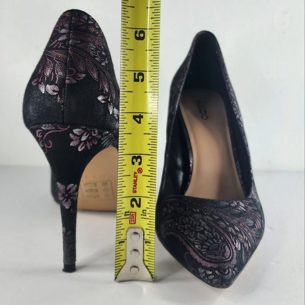 ALDO Black Pointed Floral Heels. - Picture 5 of 10